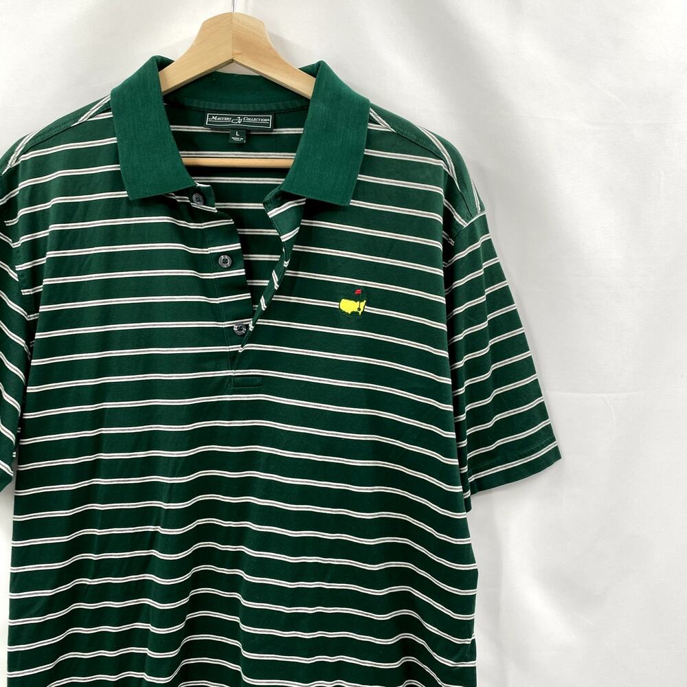 Masters L Golf Green Striped Polo